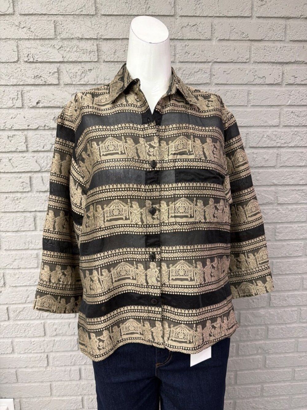 Chico’s Design Women’s Silk Blend Egyptian-Themed Blouse Shirt Size 0